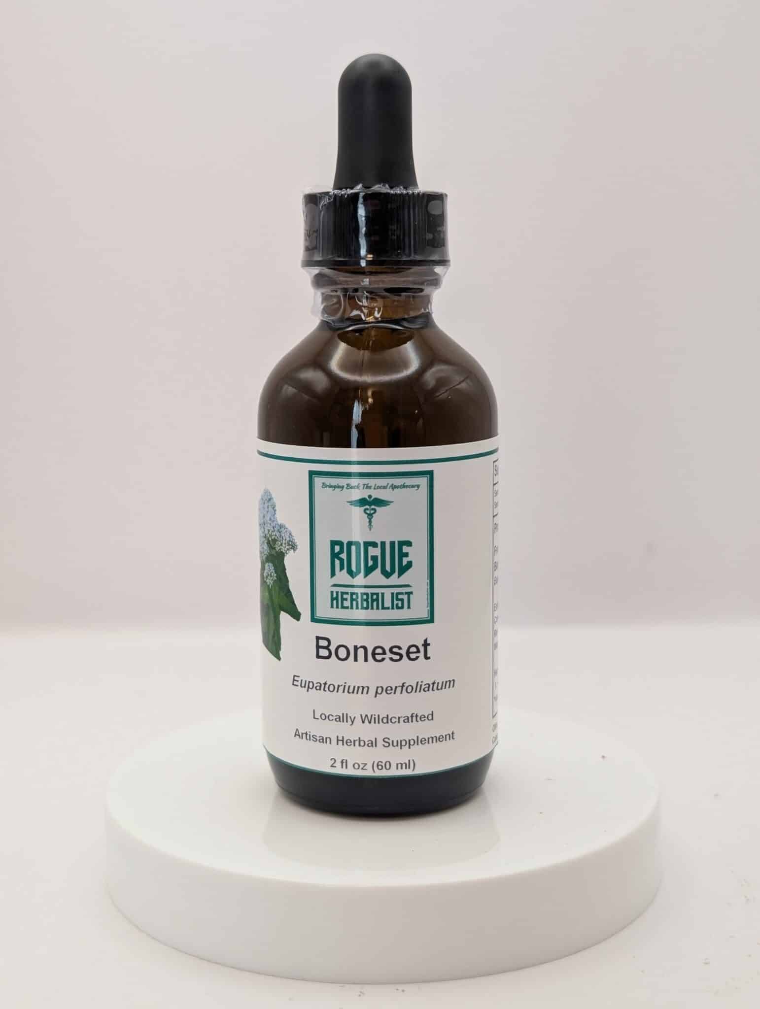 Bottle of Rogue Herbalist Boneset Tincture 2 oz made from Eupatorium perfoliatum in 60% cane alcohol and maple water